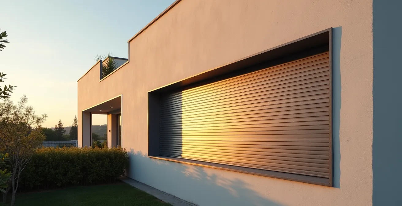 Façade de maison avec ombres portées montrant l'exposition solaire